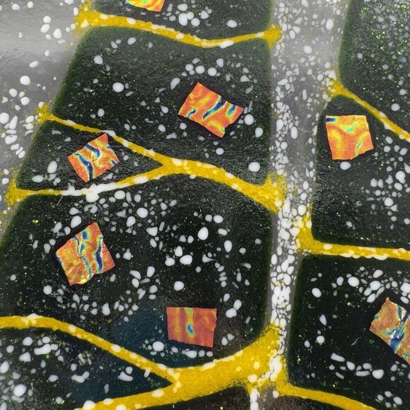 Hand Made Fused Art Glass Dish Plate Platter Christmas Tree Iridescent Glass VTG - Picture 6 of 16